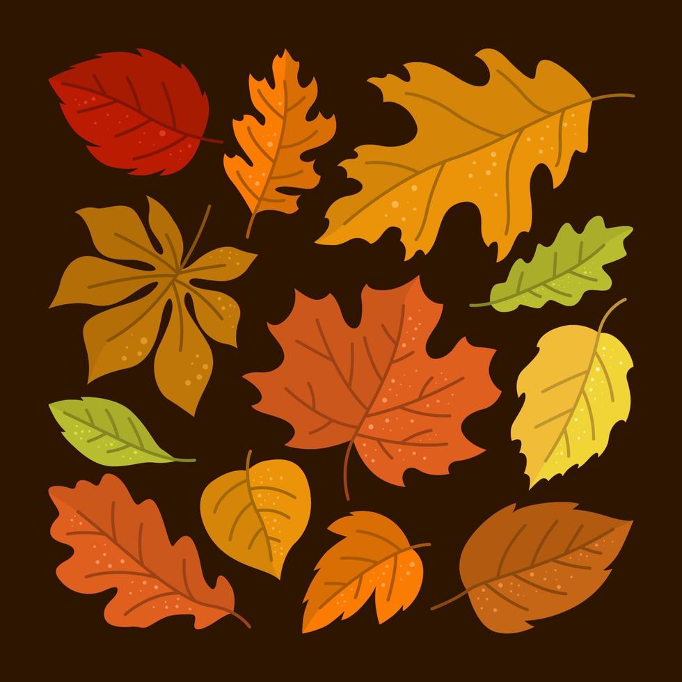 feuilles d'automne tombées mise en page créative icône dessinée à la main vecteur