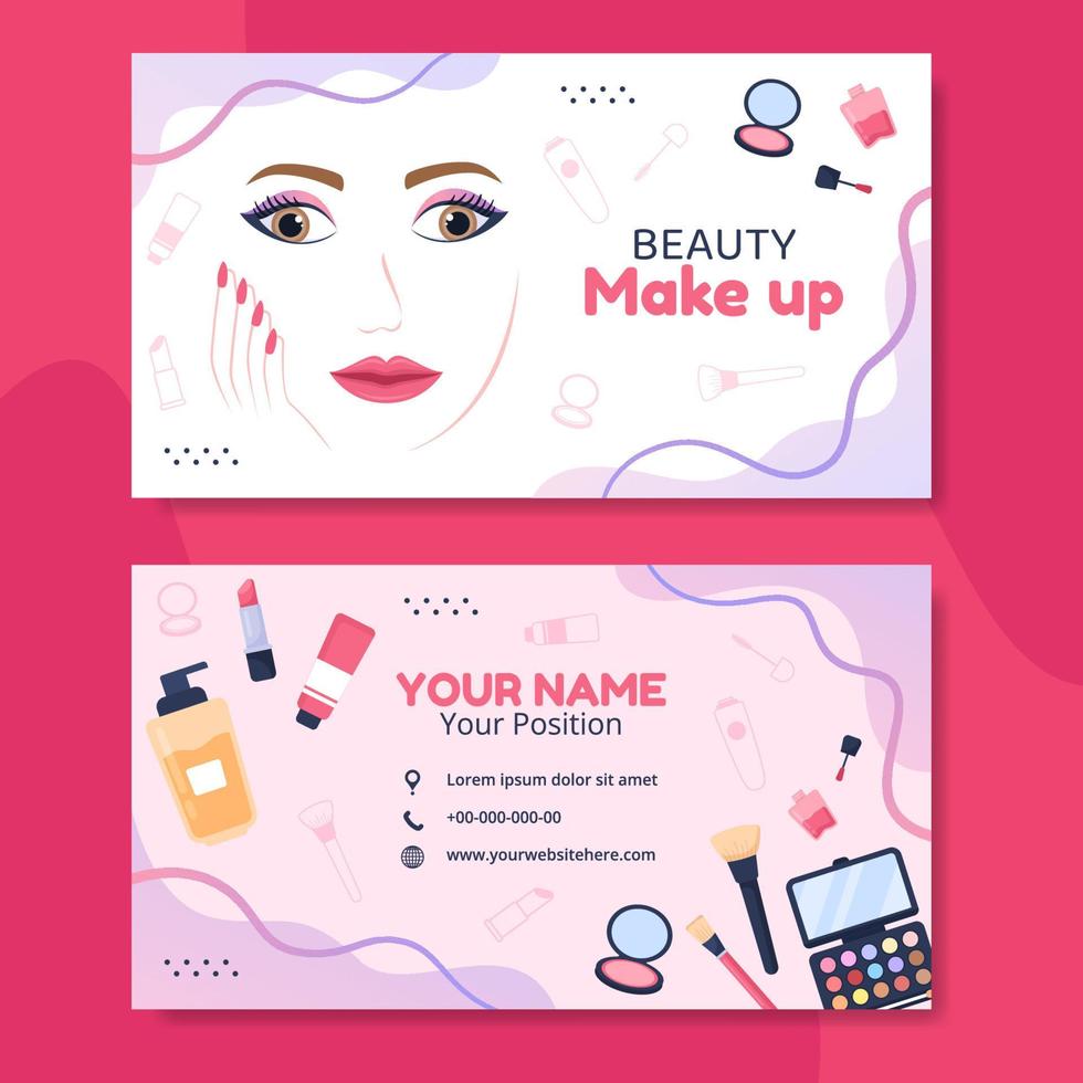 beauté maquillage carte modèle horizontal dessin animé plat fond illustration vectorielle vecteur