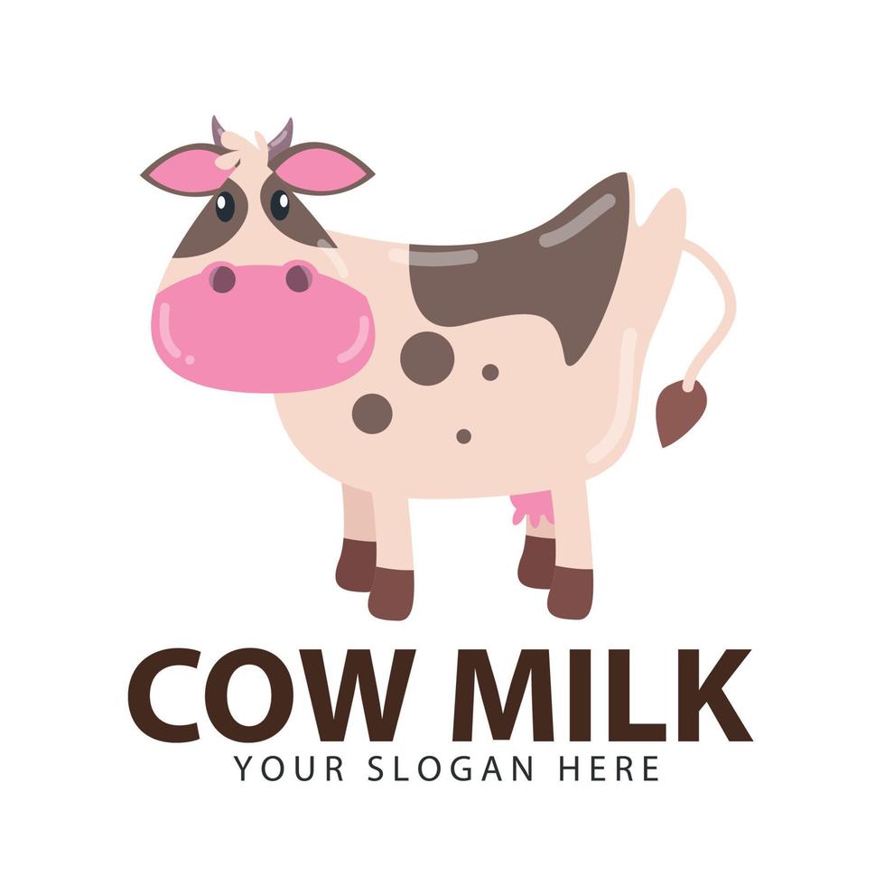 figure de vache en bonne santé avec des cornes debout symbole de lait de vache frais illustration de conception de logo vecteur