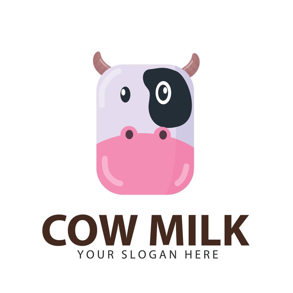 jolie tête de vache avec deux cornes. logo de lait de vache ajoutez votre slogan vecteur