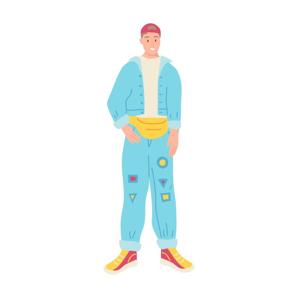 un homme habillé dans le style des années 90. nostalgie, street style, tendance. illustration vectorielle plane vecteur