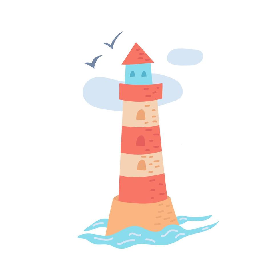 phare peint dans un style doodle. collection d'été. illustration vectorielle plane vecteur