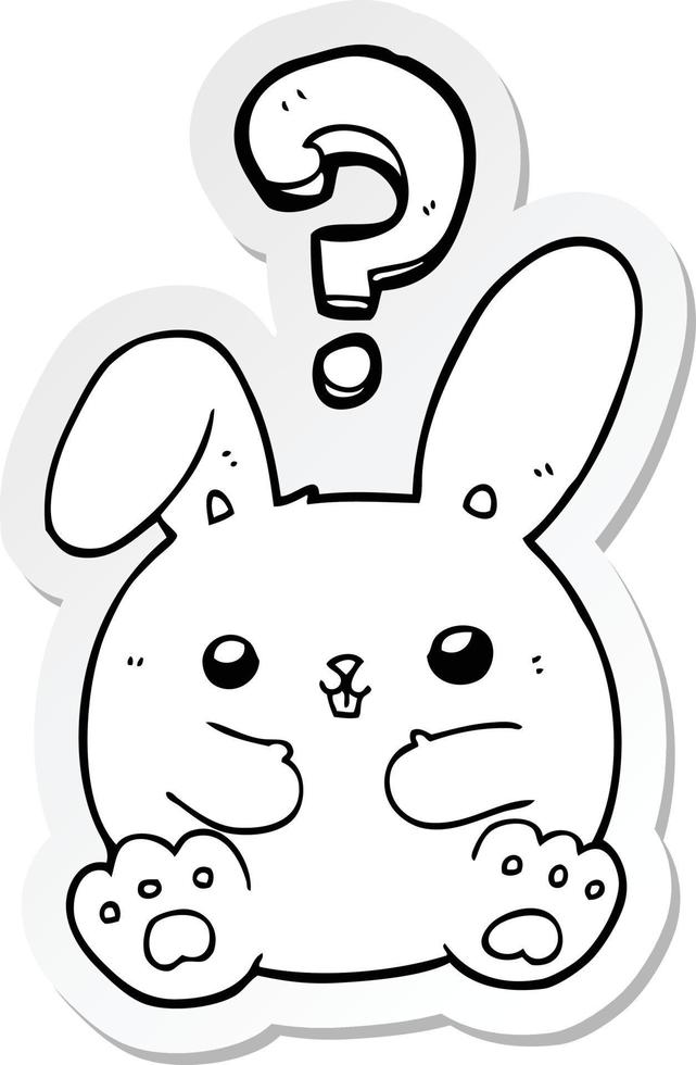 autocollant d'un lapin de dessin animé avec point d'interrogation vecteur