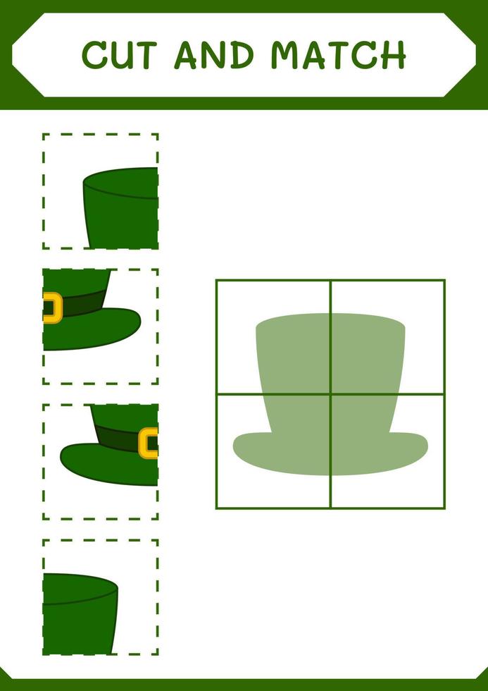 couper et assortir des parties de st. chapeau de jour de patrick, jeu pour enfants. illustration vectorielle, feuille de calcul imprimable vecteur