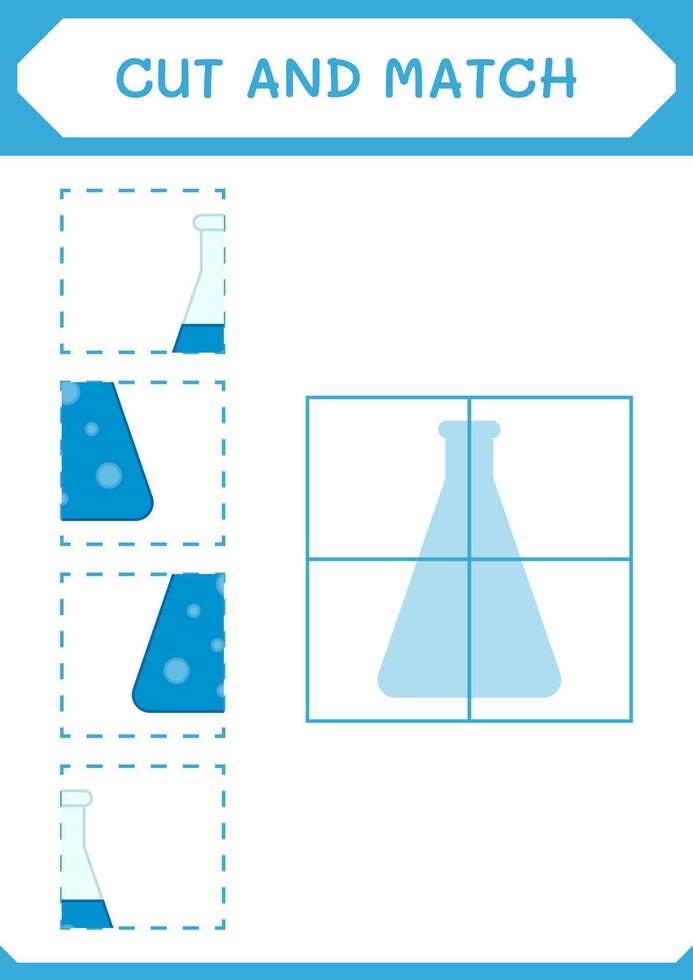 couper et assortir des parties de flacon de chimie, jeu pour enfants. illustration vectorielle, feuille de calcul imprimable vecteur