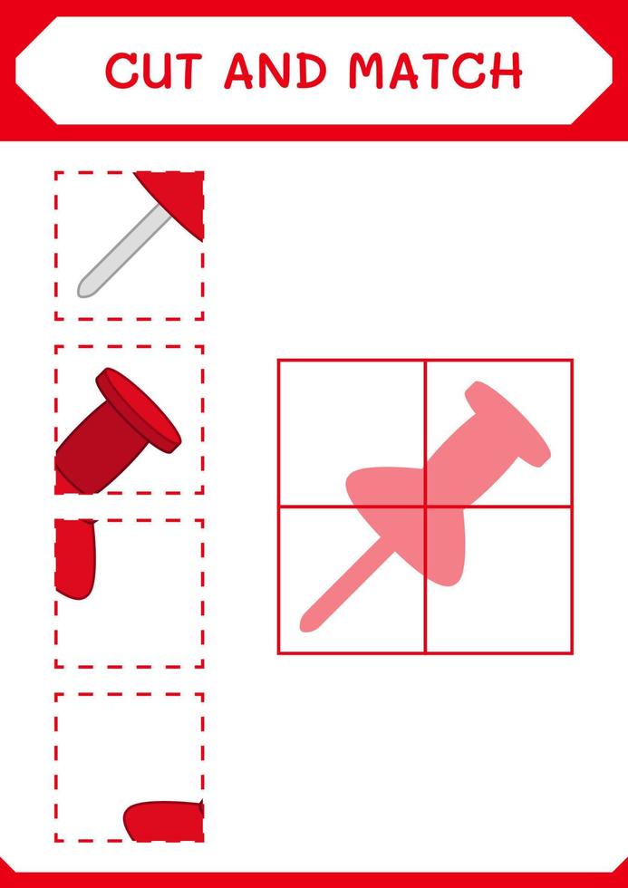 couper et assortir des parties de punaise, jeu pour enfants. illustration vectorielle, feuille de calcul imprimable vecteur