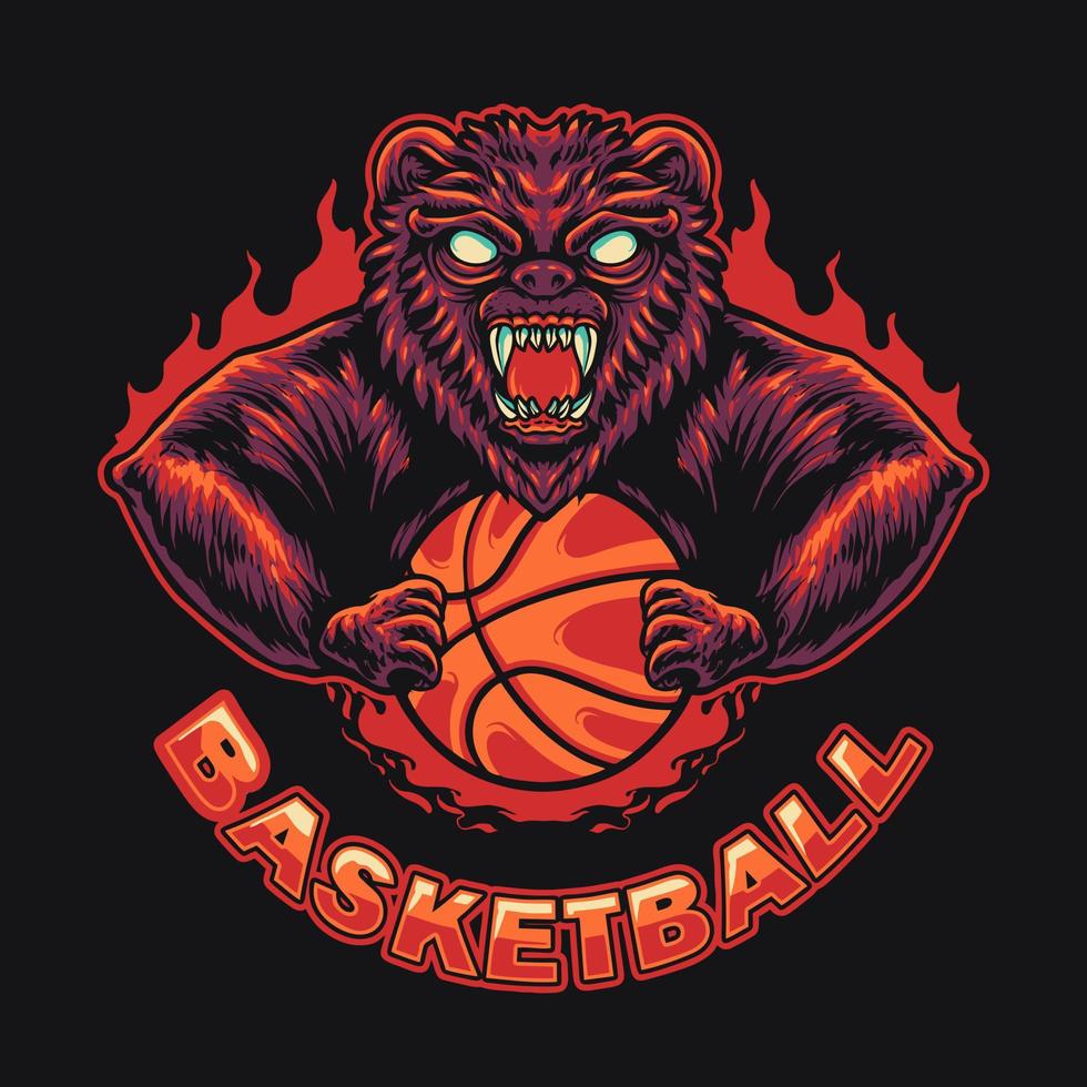 ours, basket-ball, mascotte, logo, vecteur, illustration vecteur