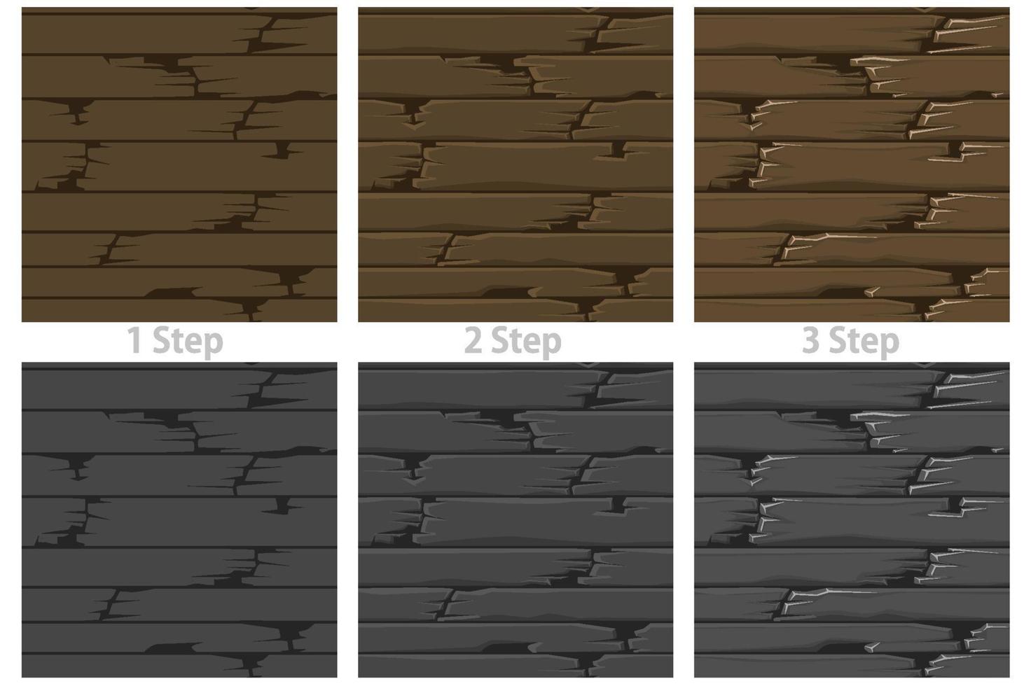 plancher de bois texturé sans couture, dessin étape par étape de vieilles planches brunes. vecteur