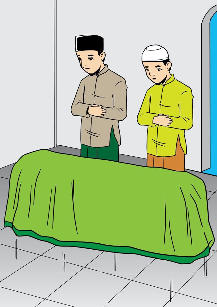 deux hommes asiatiques priant pour les morts vecteur