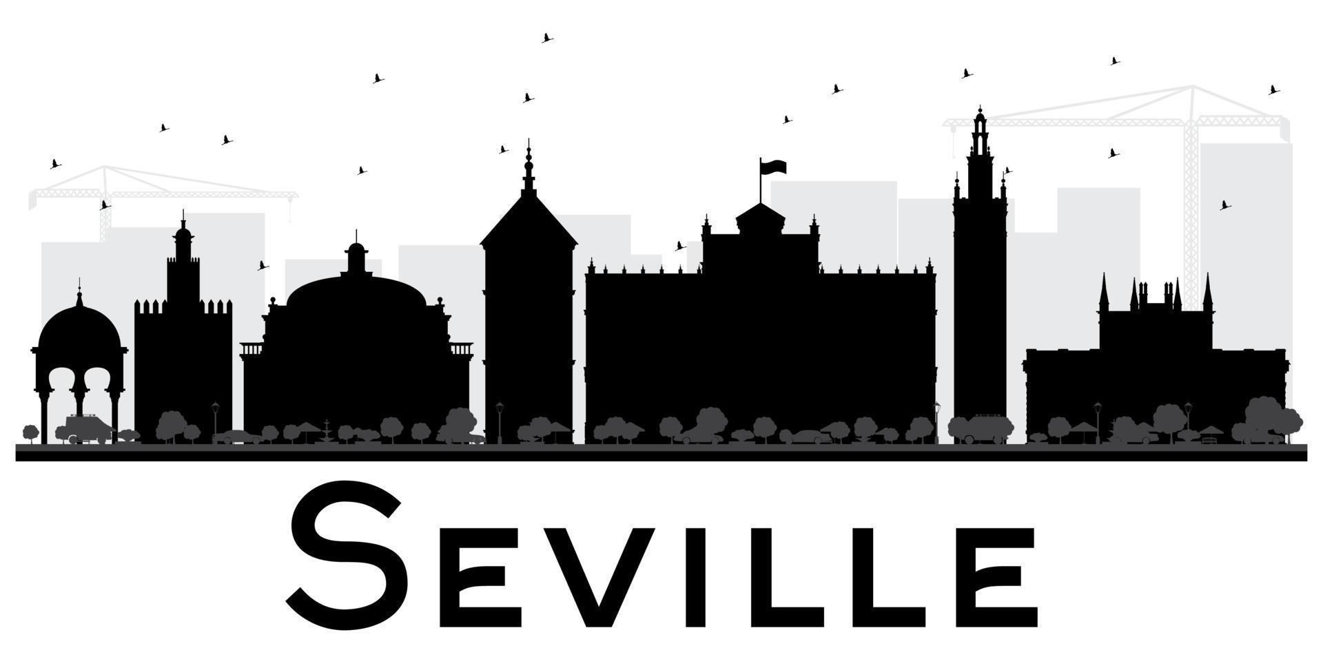 silhouette noire et blanche de la ville de séville. vecteur