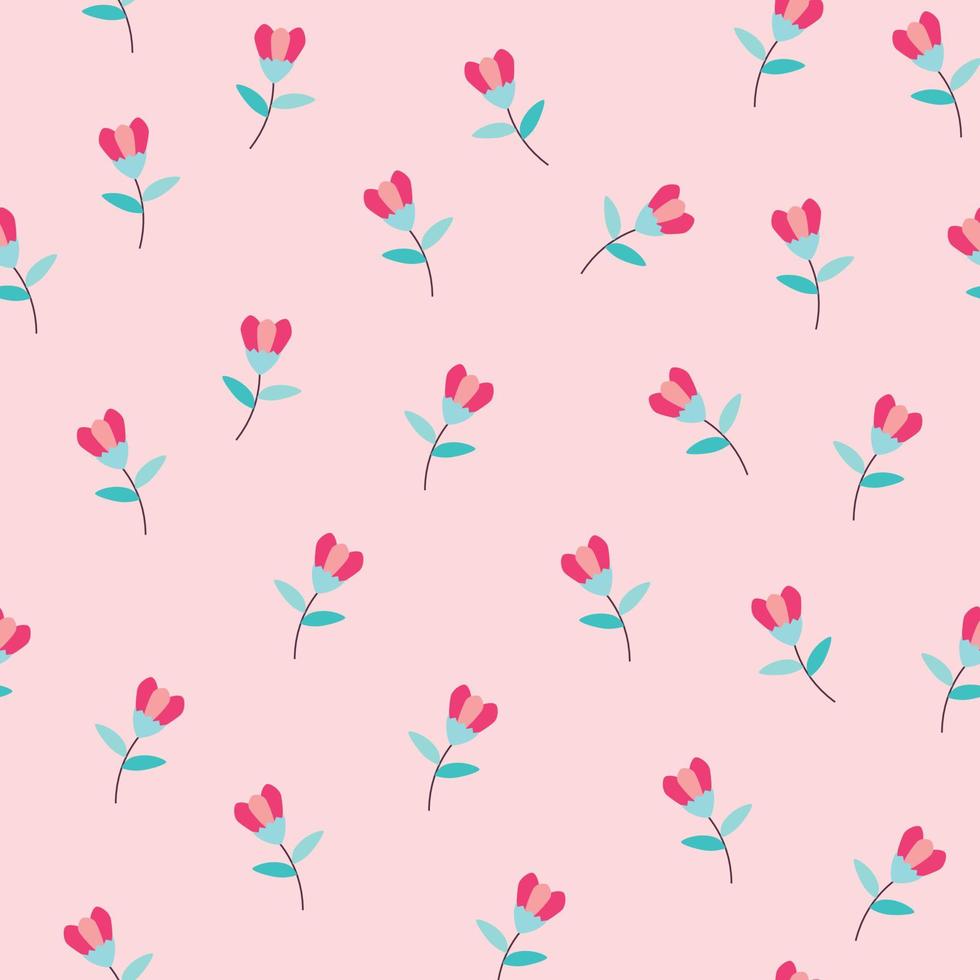 motif floral tendance dans les nombreuses sortes de fleurs. motifs botaniques tropicaux dispersés au hasard. texture vectorielle continue. impression avec style dessiné à la main sur fond rose. vecteur