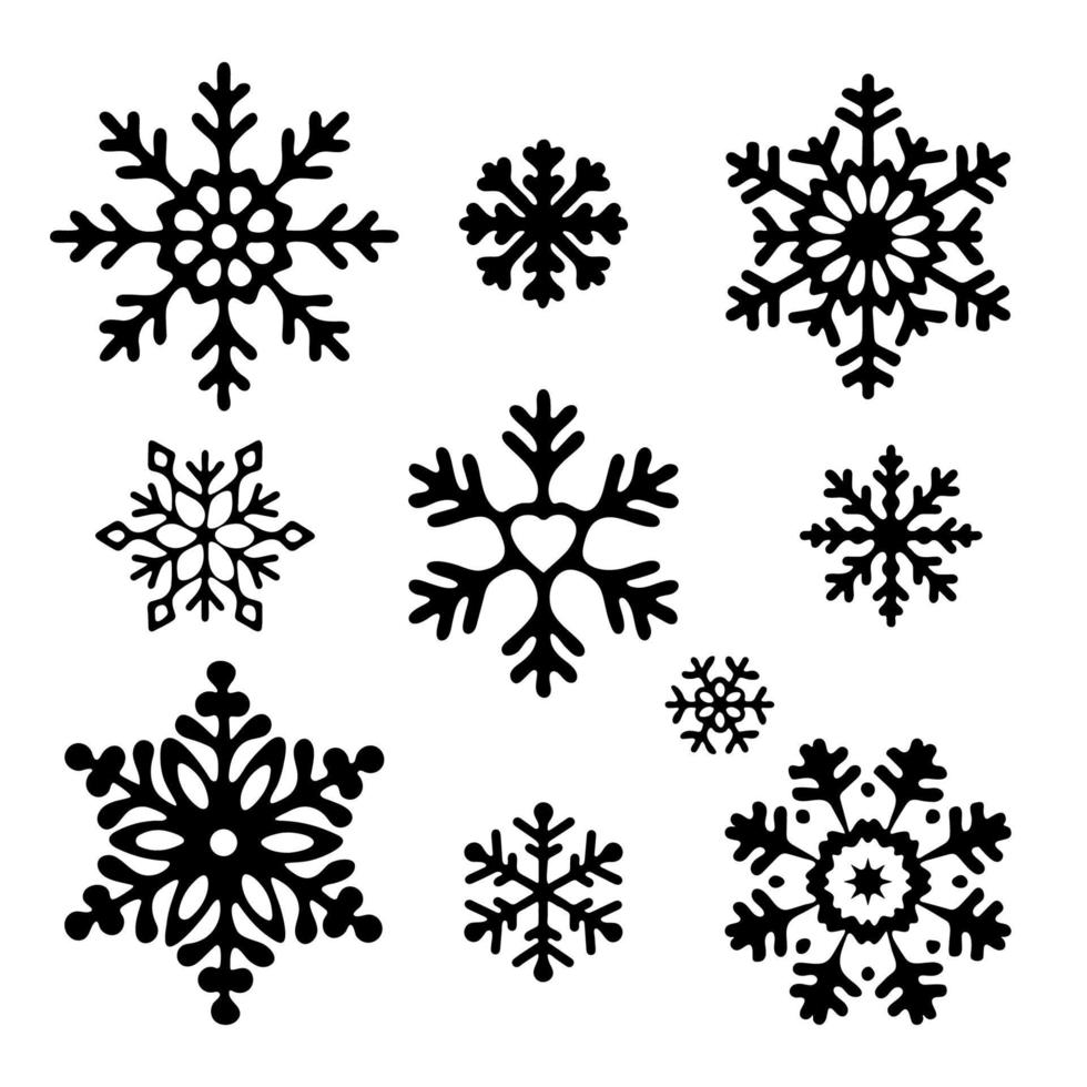 ensemble de flocons de neige noirs sur fond blanc. illustration vectorielle plane. vecteur