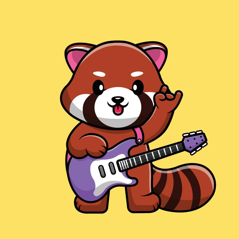 panda rouge mignon jouant illustration d'icône de vecteur de dessin animé de guitare électrique. concept de dessin animé plat de musique animale