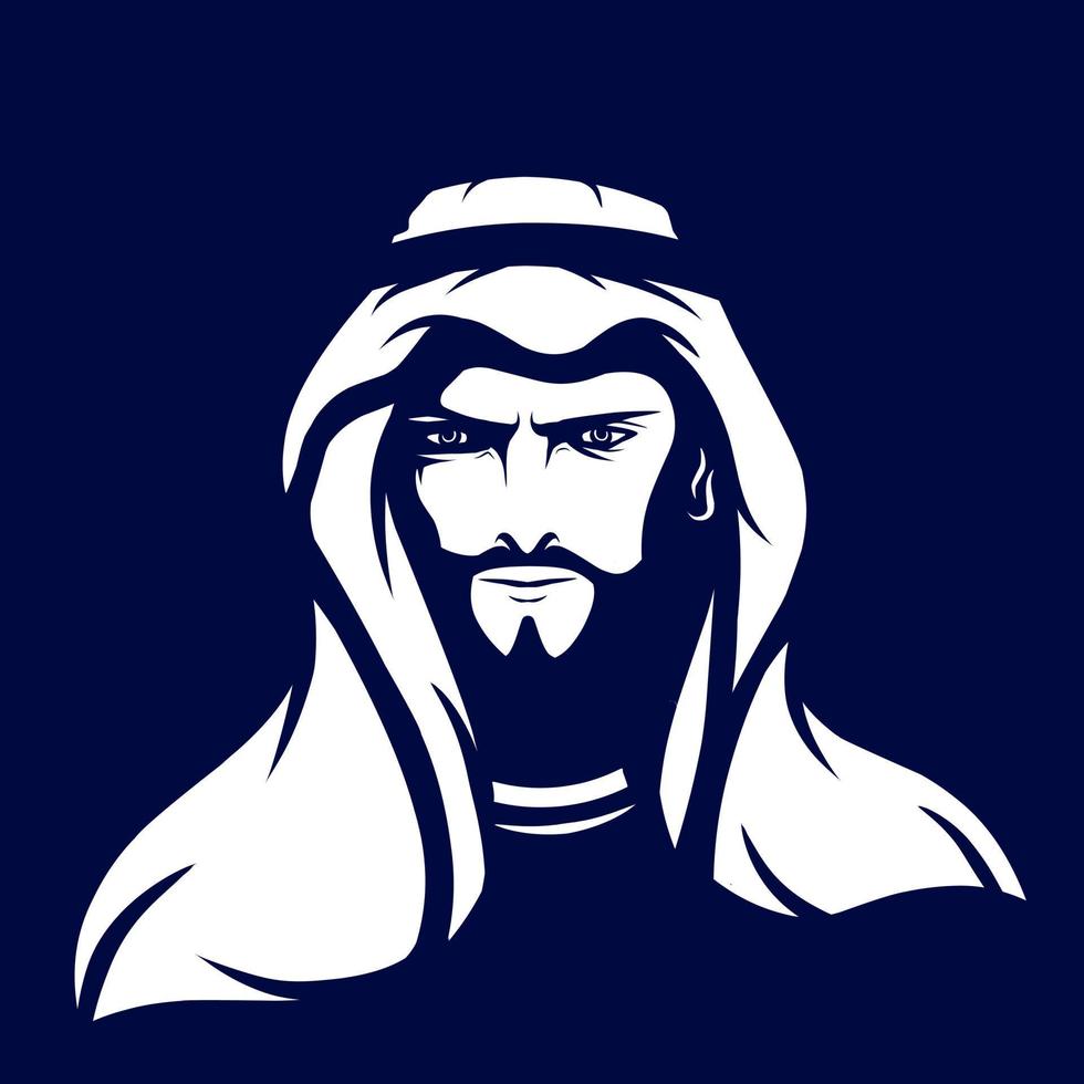 L'homme arabe ligne vectorielle logo néon art potrait design coloré avec un fond sombre. vecteur