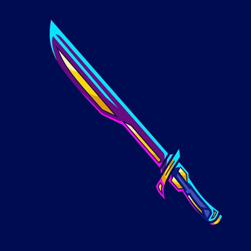 épée cyberpunk logo ligne pop art portrait fiction design coloré avec fond sombre. illustration vectorielle abstraite. vecteur