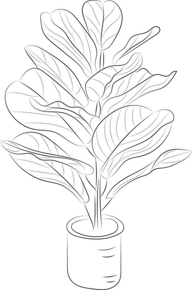 arbre isolé fleur rose dessin à la main dessin au trait avec des feuilles vecteur