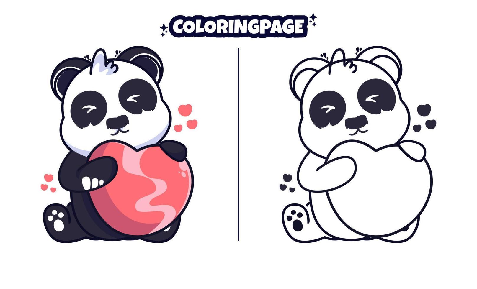 mignon panda amour avec des pages à colorier adaptées aux enfants vecteur