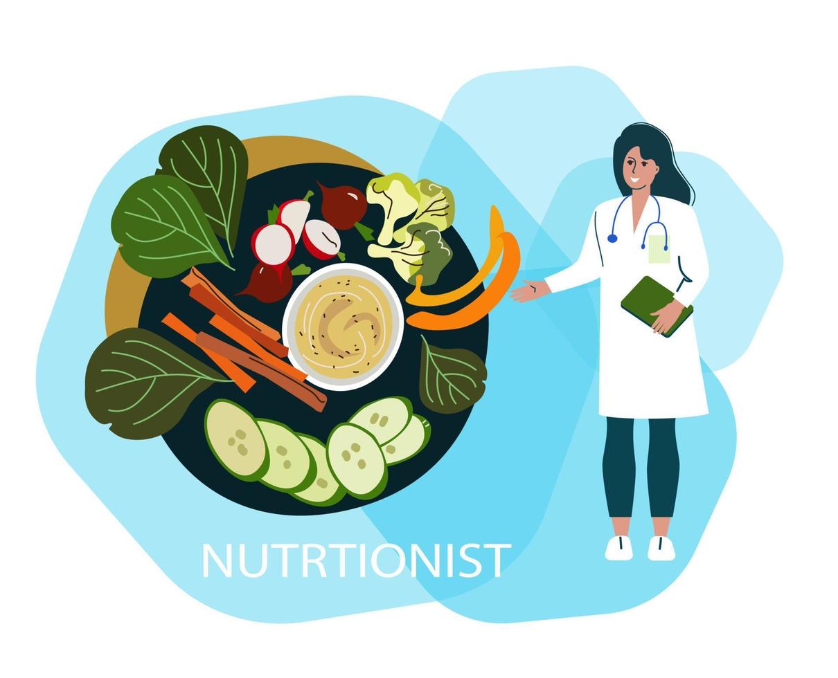notion de nutritionniste. thérapie nutritionnelle. illustration de vecteur de dessin animé.