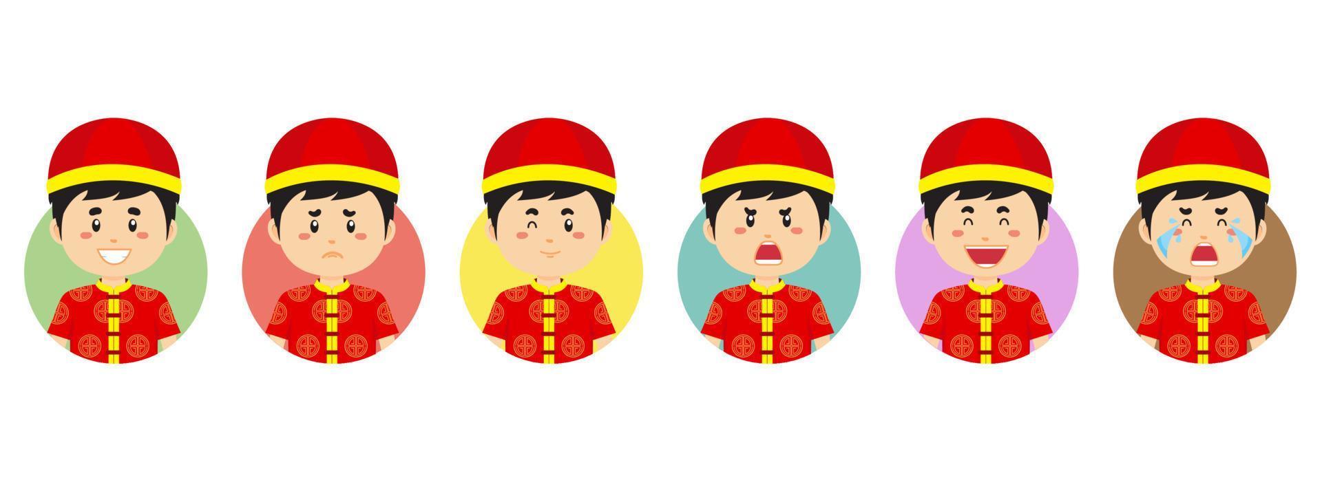 avatar chinois avec diverses expressions vecteur
