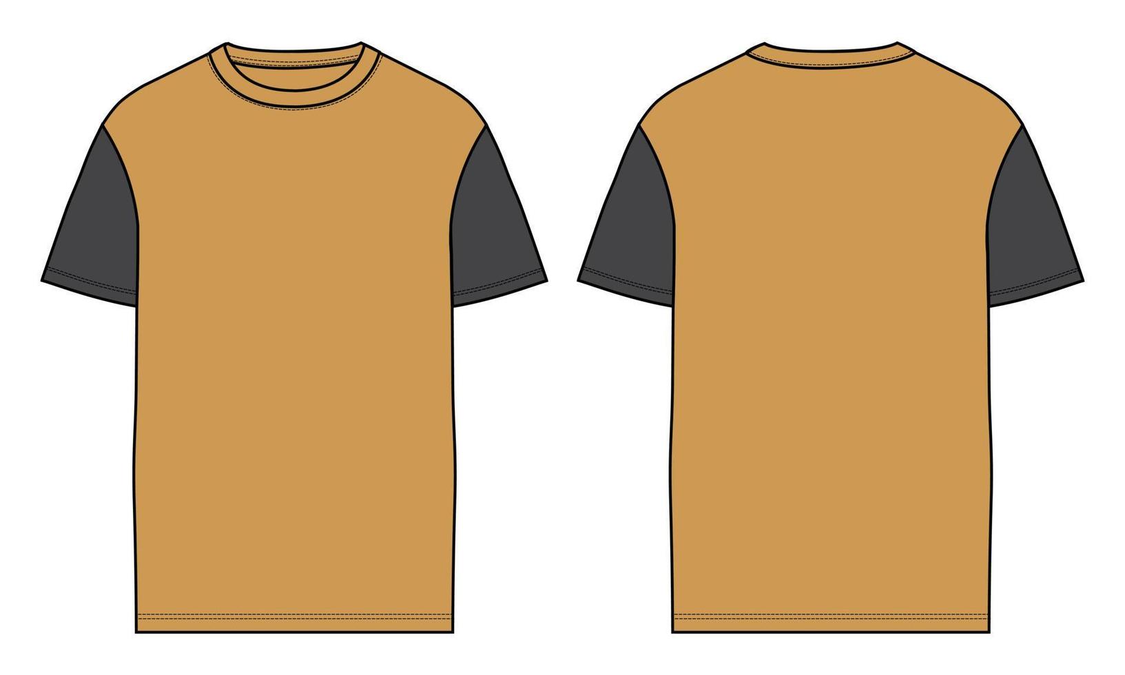t-shirt à manches courtes de couleur bicolore modèle d'illustration vectorielle de style plat vues avant et arrière vecteur