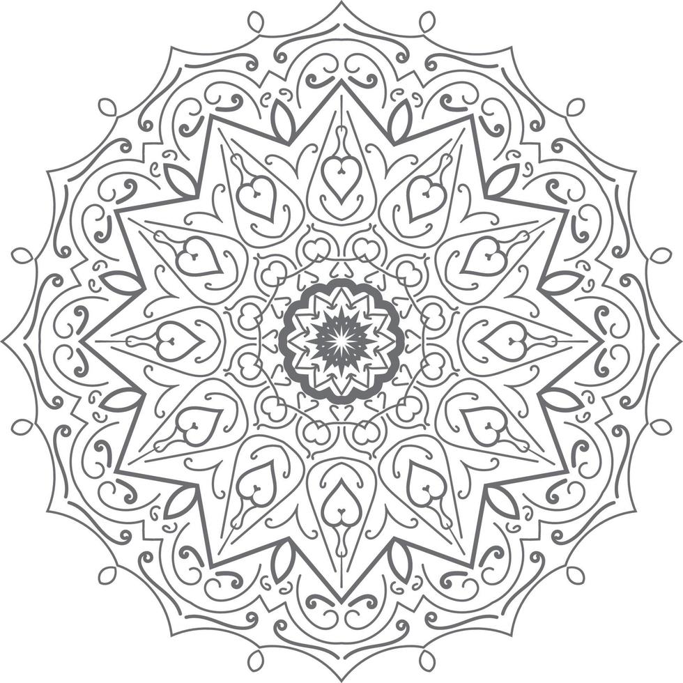 ornement de mandala, contour, griffonnage, dessiné à la main, illustration. style de tatouage au henné vectoriel, peut être utilisé pour le textile, les livres à colorier, l'impression de cas de téléphone, les cartes de voeux vecteur