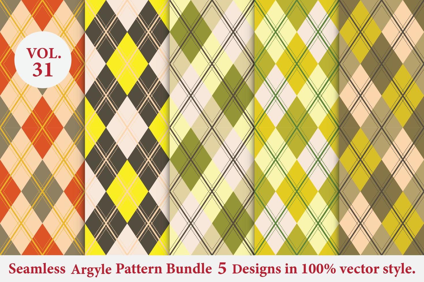 Lot de 5 motifs à losanges Vecteur Argyle Géométrique Arrière-plan Papier d'emballage Texture de tissu Tricot classique Plaid