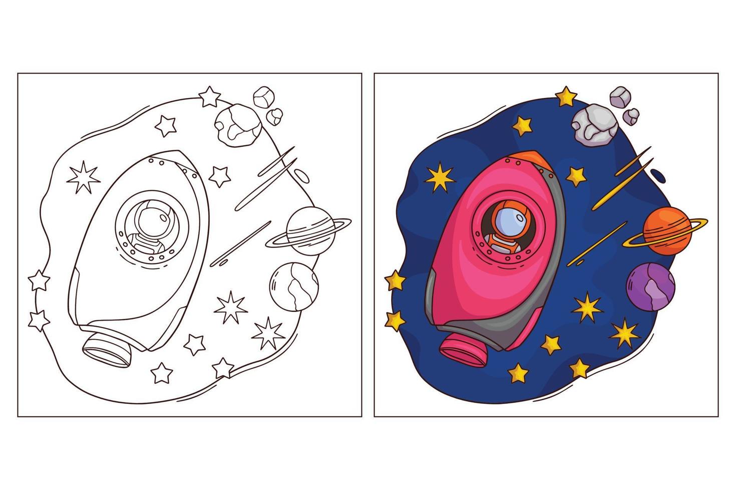 page de coloriage de l'espace mignon dessiné à la main 9 vecteur