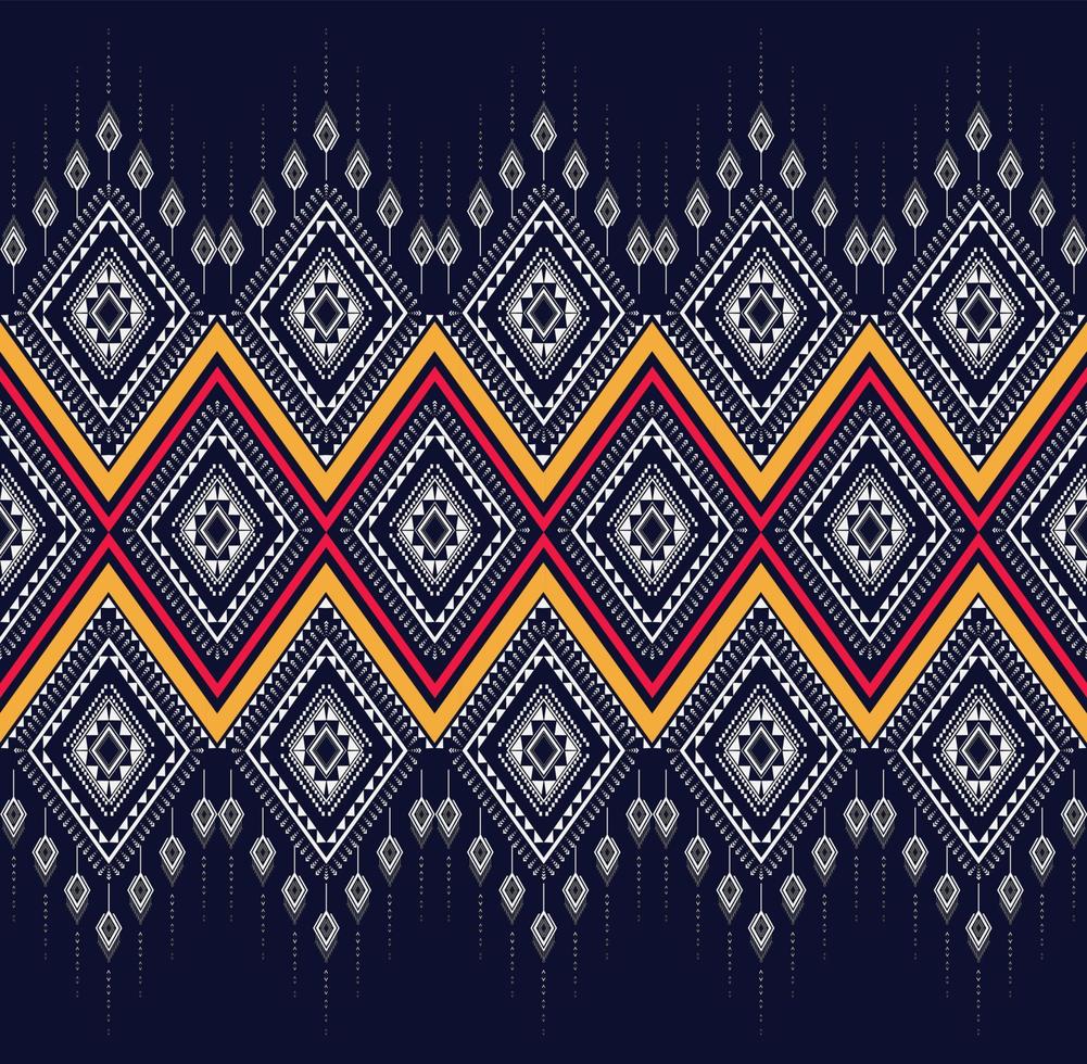 motif de broderie de texture ethnique géométrique avec motif de fond bleu foncé pour le costume, la jupe, le tapis, le papier peint, les vêtements, l'emballage, le batik, le tissu, la feuille de formes de triangle blanc vecteur, illustration vecteur