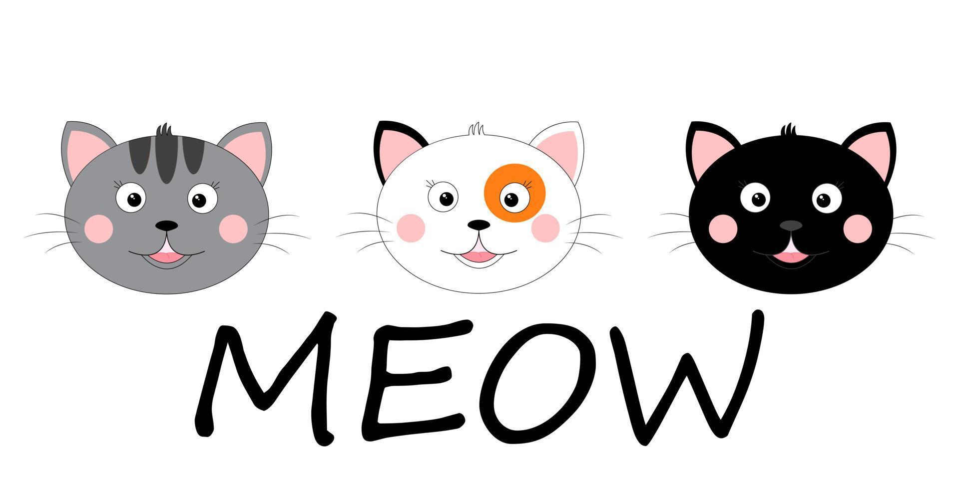 trois chats de dessin animé mignon. conception, impression. illustration vectorielle isolée sur fond blanc vecteur