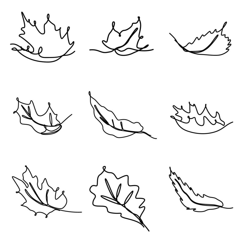 ensemble d'illustration continue d'une ligne de feuille d'arbre d'automne vecteur