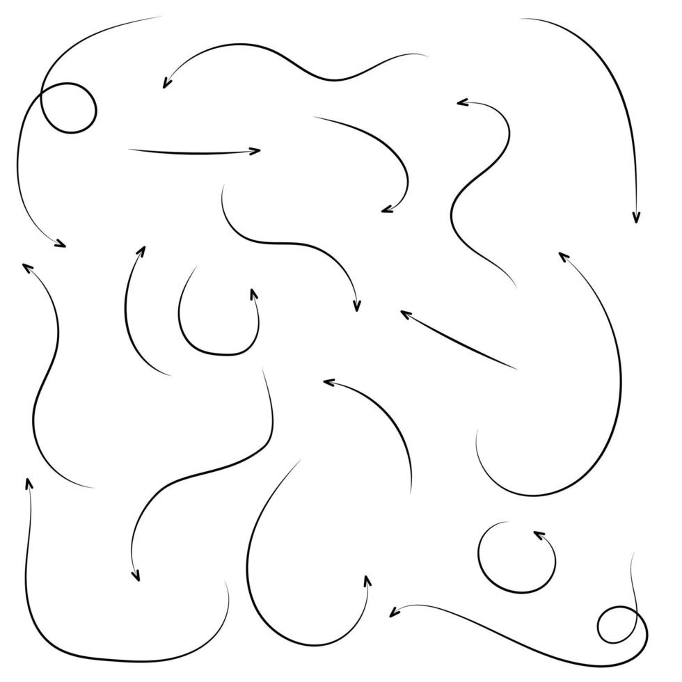 ensemble de flèches dessinées à la main dans un style doodle. illustration vectorielle isolée sur fond blanc vecteur