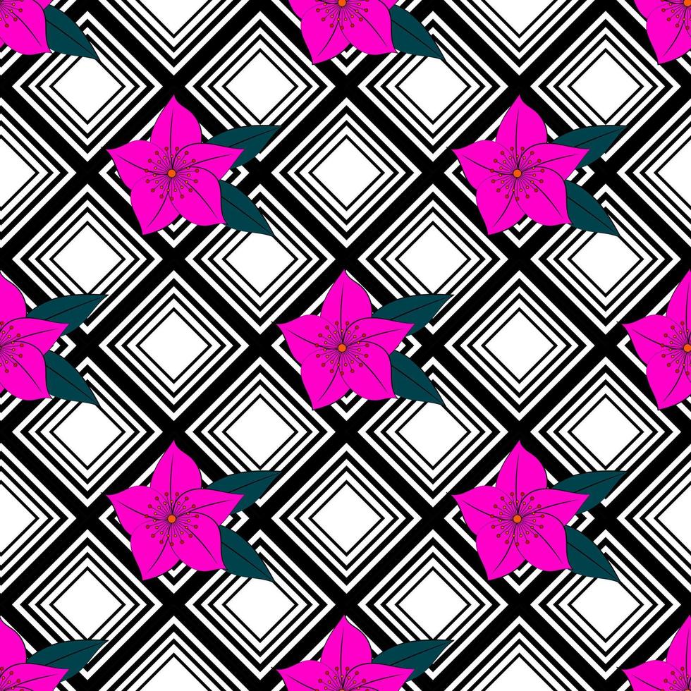 fleurs exotiques sur un ornement géométrique. motif tropical sans soudure. design moderne pour l'impression sur tissu, papier d'emballage. illustration vectorielle vecteur