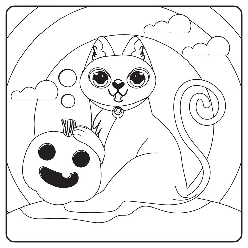 coloriage chat d'halloween pour les enfants vecteur