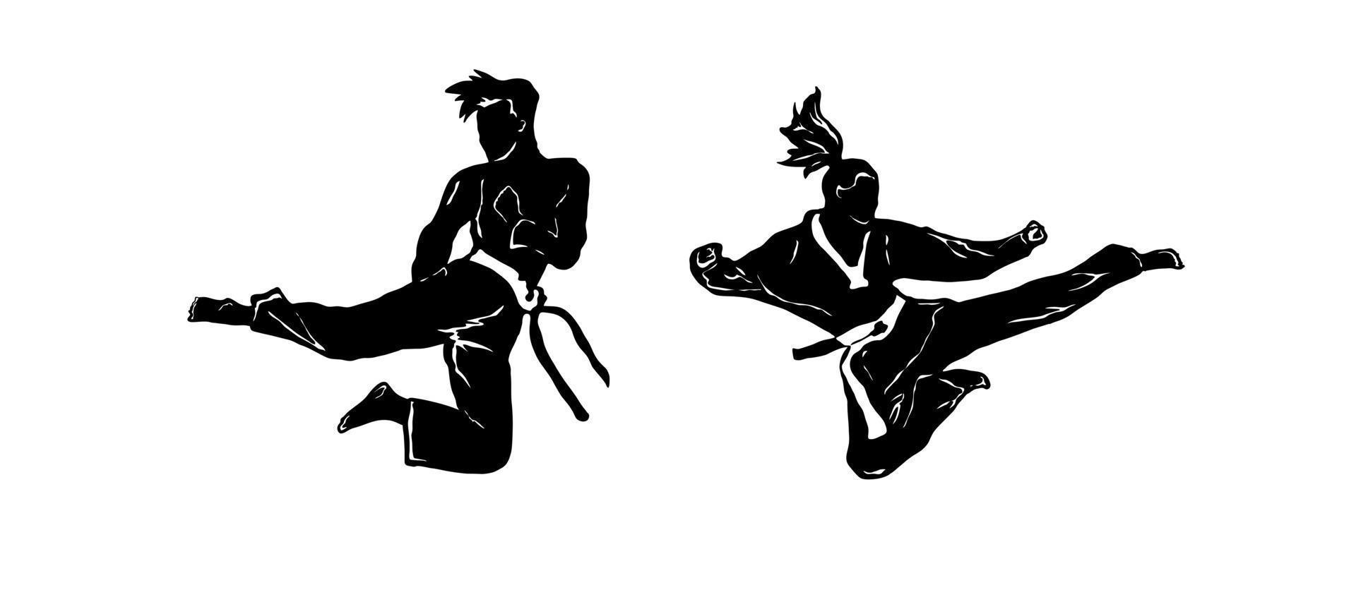 taekwondo, coup de pied, vecteur, silhouette vecteur