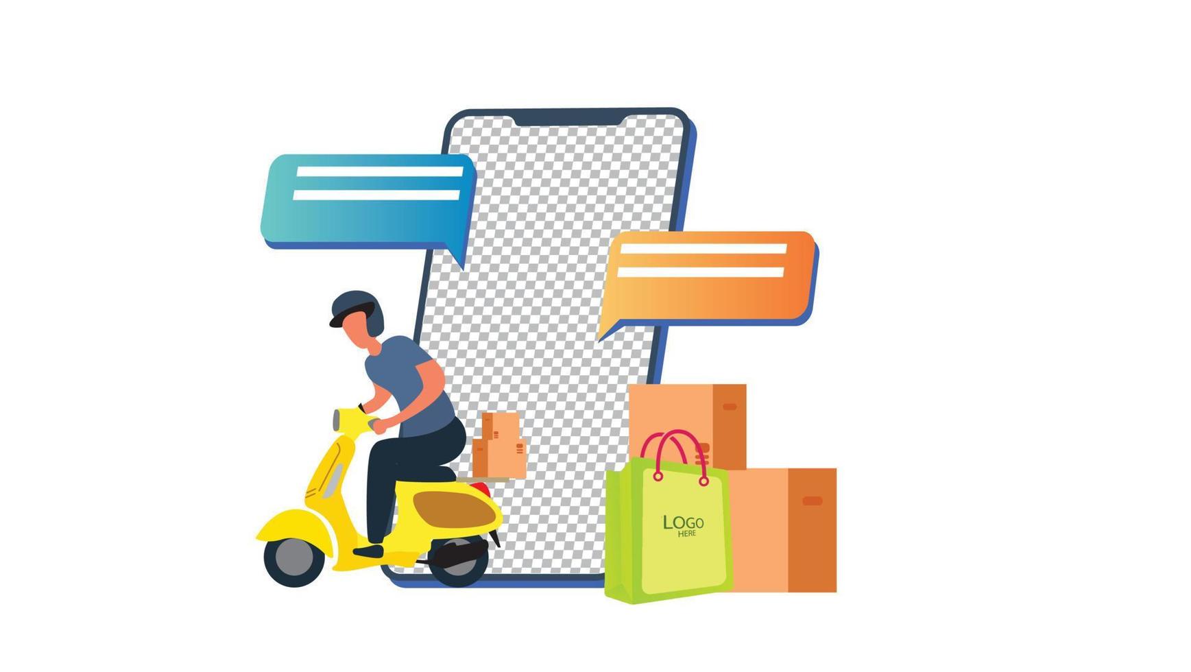 téléphone plat et illustration de commande de livraison de scooter de magasin vecteur