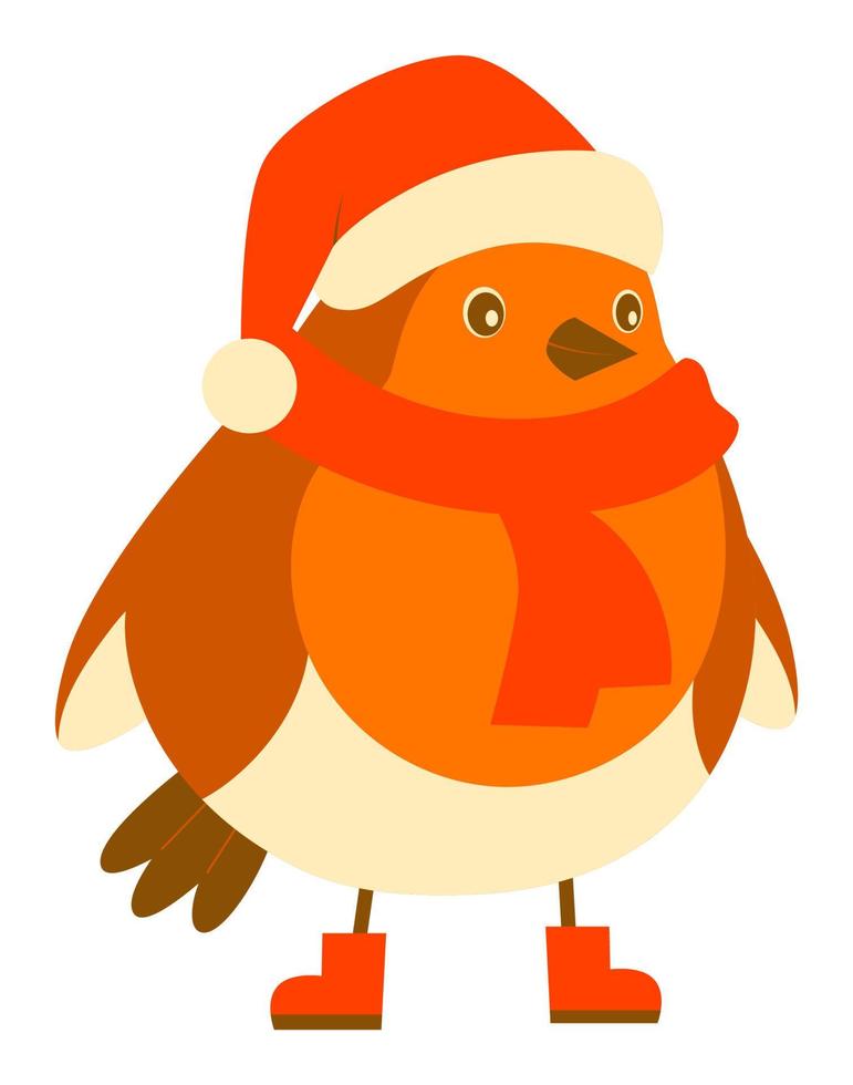 clipart de dessin animé d'oiseau de noël robin. illustration vectorielle d'oiseau de noël vecteur