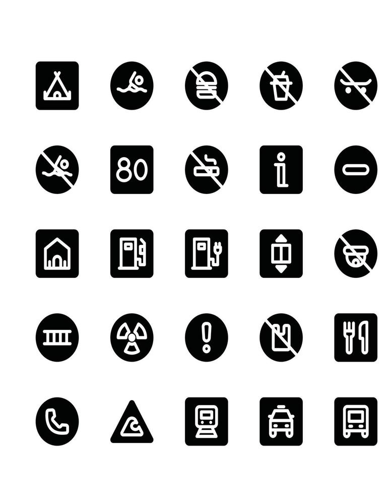 signaux et interdictions icon set 30 isolé sur fond blanc vecteur