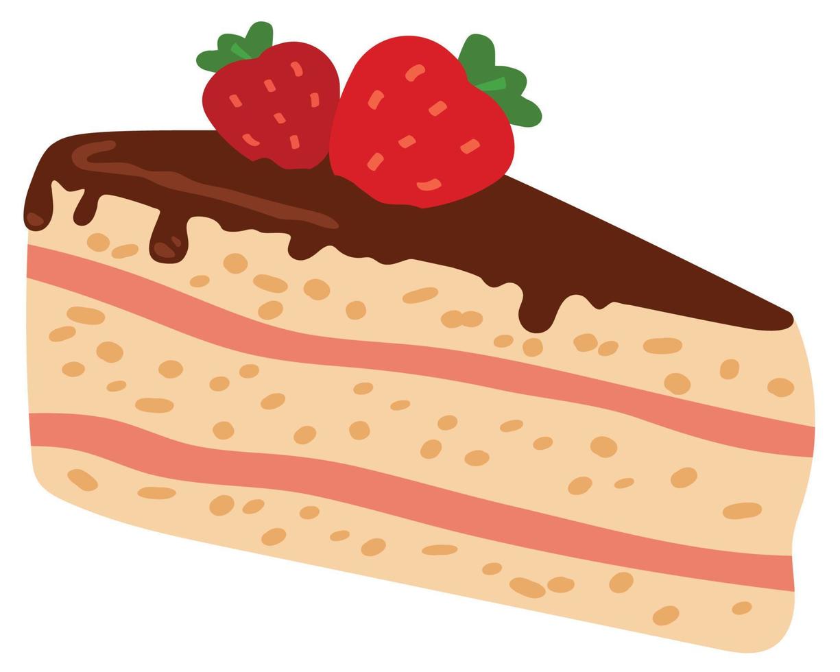 gâteau aux fraises avec du chocolat et des fraises. illustration vectorielle dessinés à la main. convient aux autocollants, cartes de vœux, papier cadeau, menu vecteur