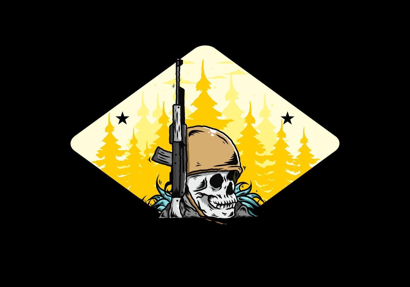 crâne et casque de soldats avec illustration d'arme vecteur