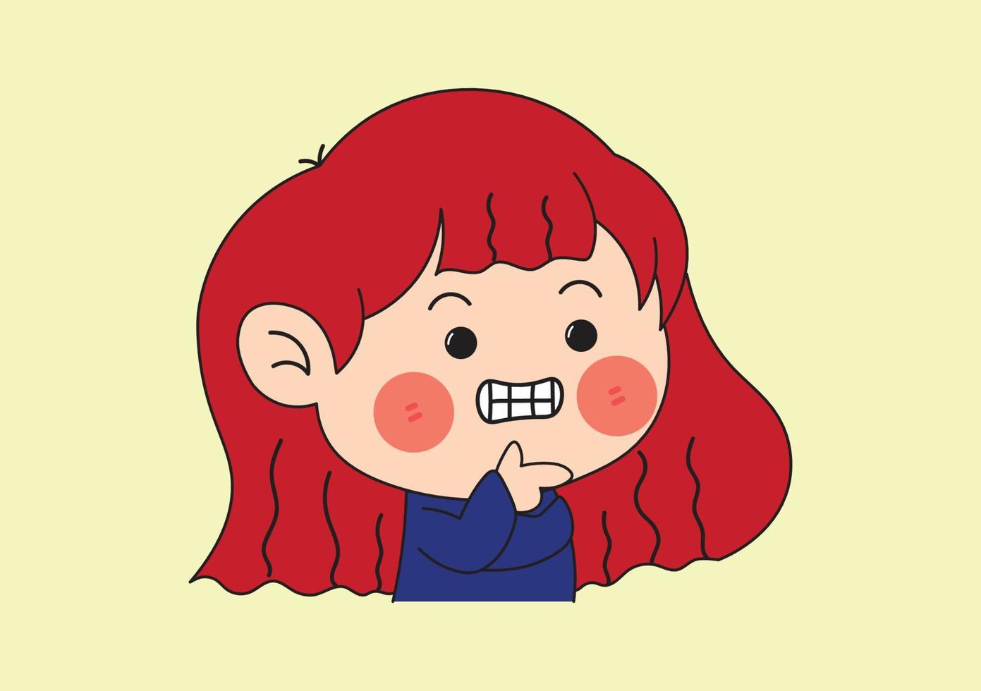 dessin animé mignon fille aux cheveux rouges riant vecteur