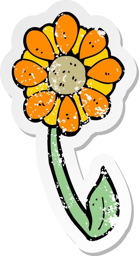 autocollant rétro en détresse d'une fleur de dessin animé vecteur
