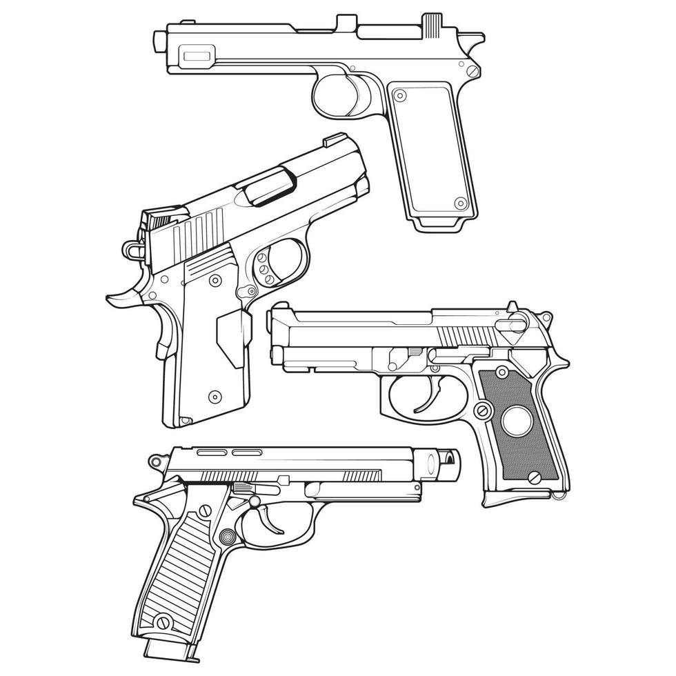 ensemble de style d'art en ligne d'armes à feu, pistolet de tir, illustration d'arme, ligne vectorielle, illustration d'arme à feu, arme moderne, concept militaire, art en ligne de pistolet pour l'entraînement vecteur