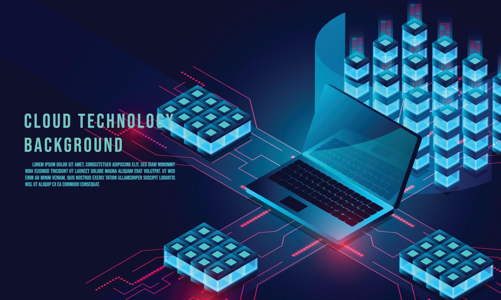 traitement d'analyse d'ordinateur portable. concept de services cloud, sauvegarde et enregistrement de fichiers, copie du vecteur isométrique de structure de fichiers, base de données.