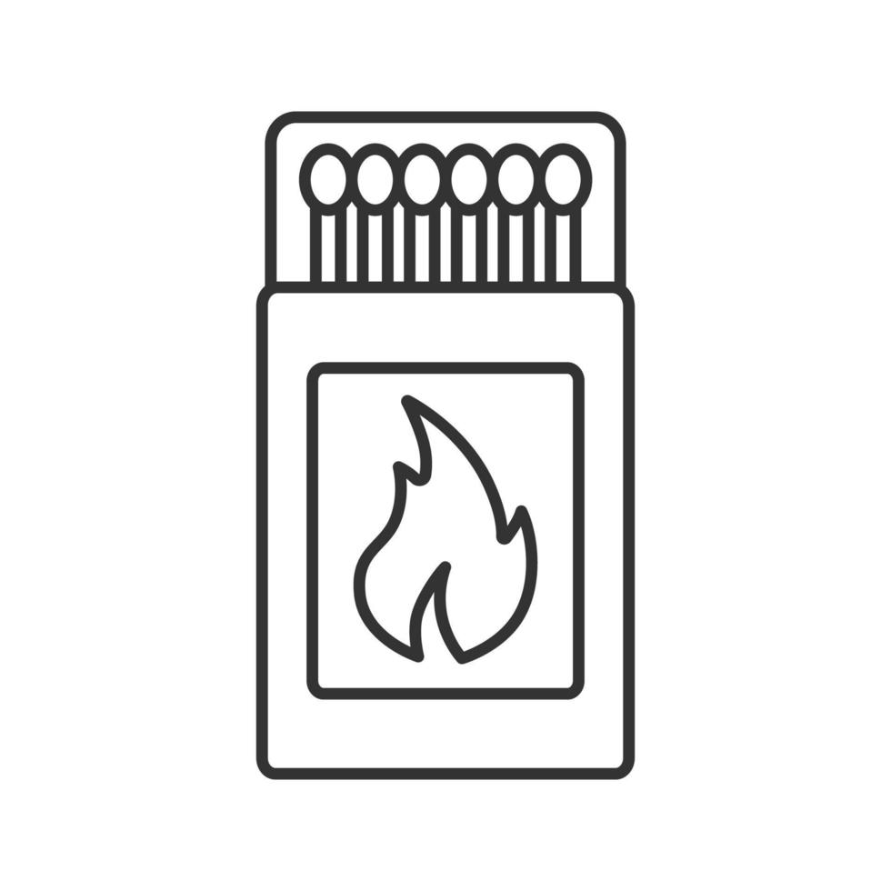 boîte d'allumettes ouverte avec icône linéaire d'allumettes. illustration de la ligne mince. symbole de contour. dessin de contour isolé de vecteur