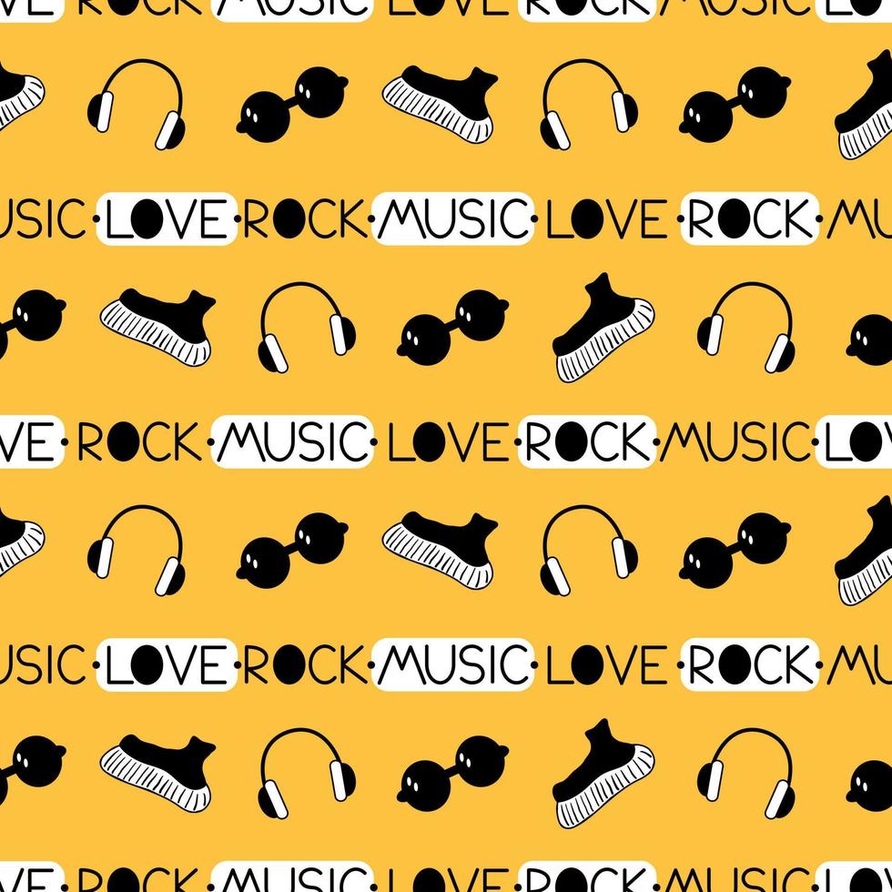 doodle love rock musique de fond sans couture avec concept musical punk rock vecteur