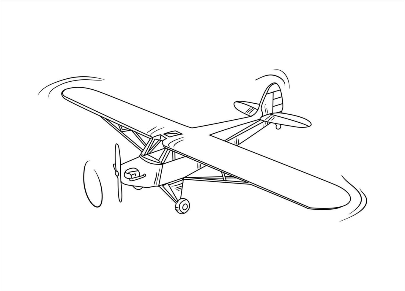 avion dessin illustration vectorielle d'art en ligne pour livre de coloriage. dessin d'avion de dessin animé pour livre de coloriage pour enfants et enfants. croquis dessin d'art pour livre de coloriage. avion de chasse et hélicoptère. vecteur