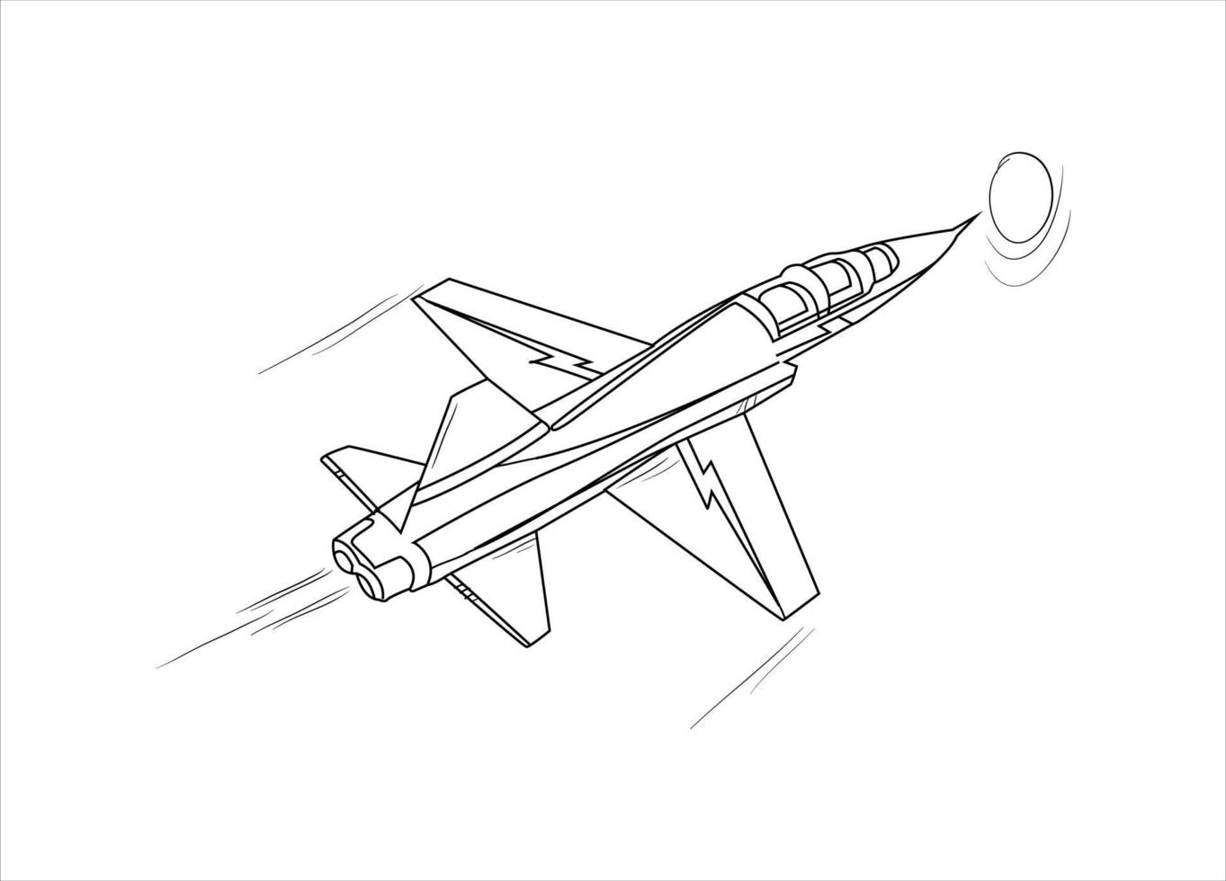 avion dessin illustration vectorielle d'art en ligne pour livre de coloriage. dessin d'avion de dessin animé pour livre de coloriage pour enfants et enfants. croquis dessin d'art pour livre de coloriage. avion de chasse et hélicoptère. vecteur