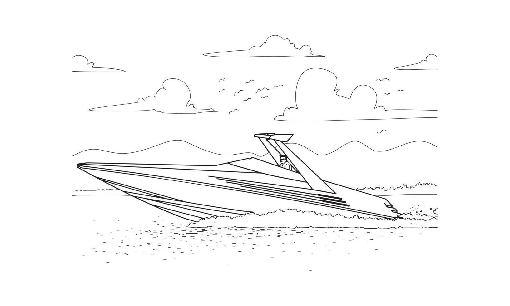 illustration d'art de ligne de croquis de bateau de vitesse vecteur