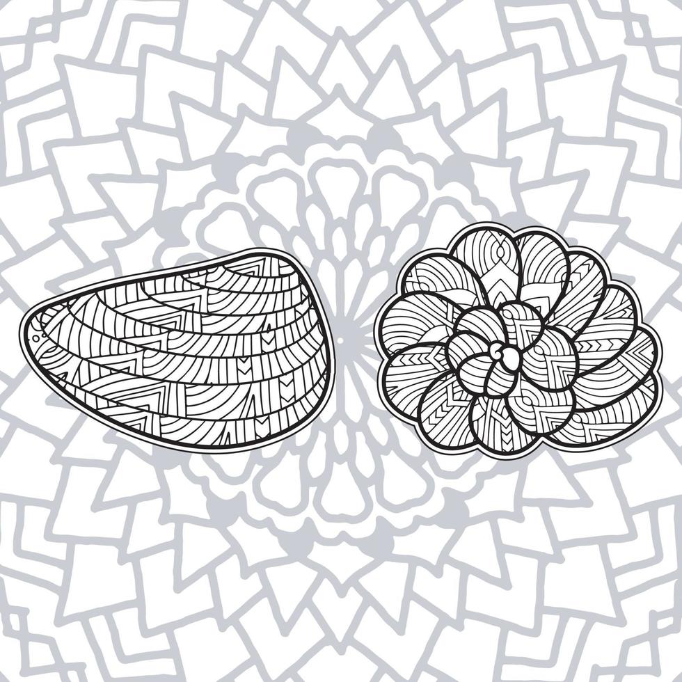 conception de page de coloriage de coquille avec fond de mandala vecteur