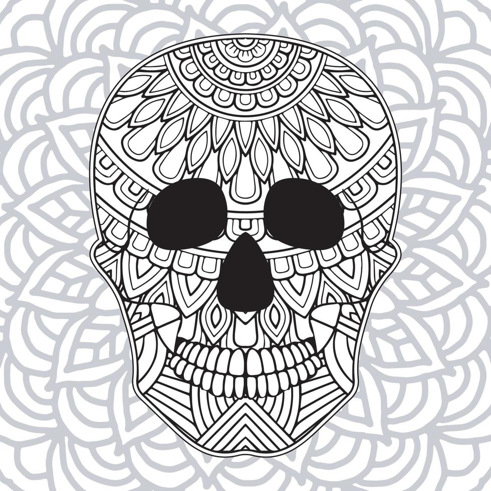 coloriage pour adulte pour le jour des morts. page de coloriage de crânes de sucre mexicains dessinés à la main. vecteur